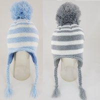 KIDS6197: Baby Stripe Nepalease Knitted Pom Hat (6-18 Months)